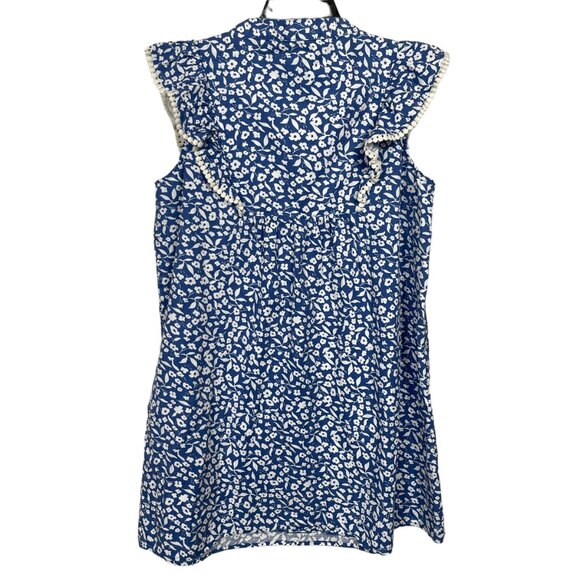 THML Shift Dress Large Blue White Floral Embroidered Tassel Crochet Boho Color - Picture 2 of 9